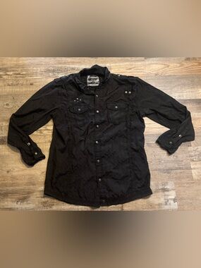 Black Label Men's Black Military-Style Button Shirt Jacket size XL buckle slim